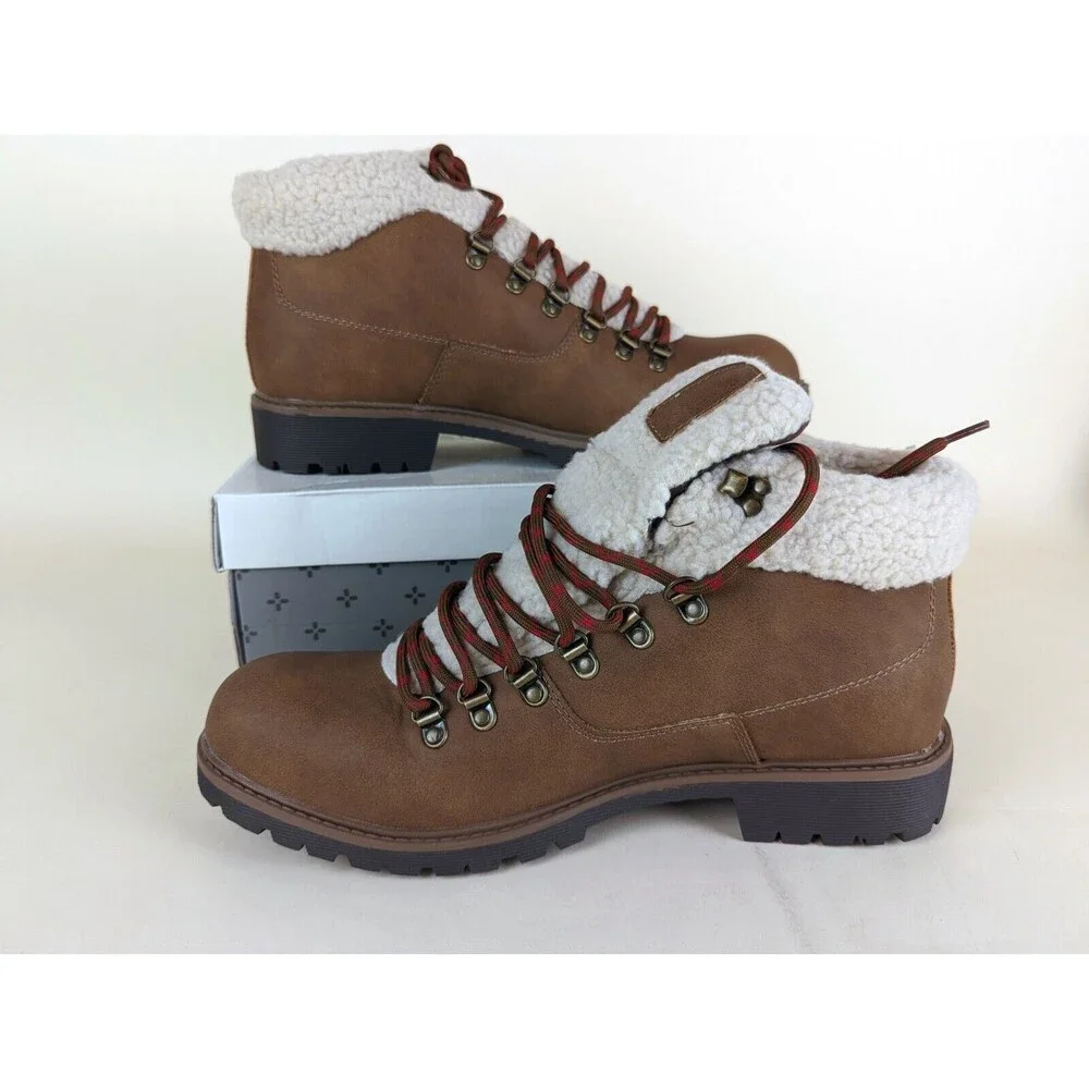 Sun Stone Glenn Winter Boots Mens 12 M Brown Faux Fur Trimmed Lace Up Shoes NWB